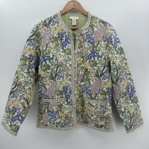 Appleseed's M Floral Quilted Jacket Button Front Cottagecore Cardigan FF51